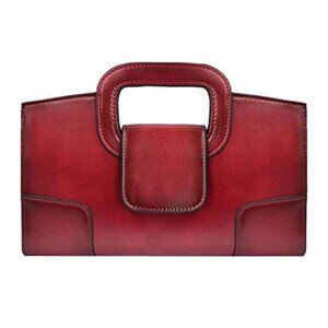 Vintage Style Flap Dark Red Tote Top Handle Satchel Handbags Vegan Leather